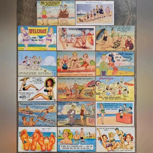 Lot of 17 Vintage Beach Swimming Themed Bathing Beauties Postcards